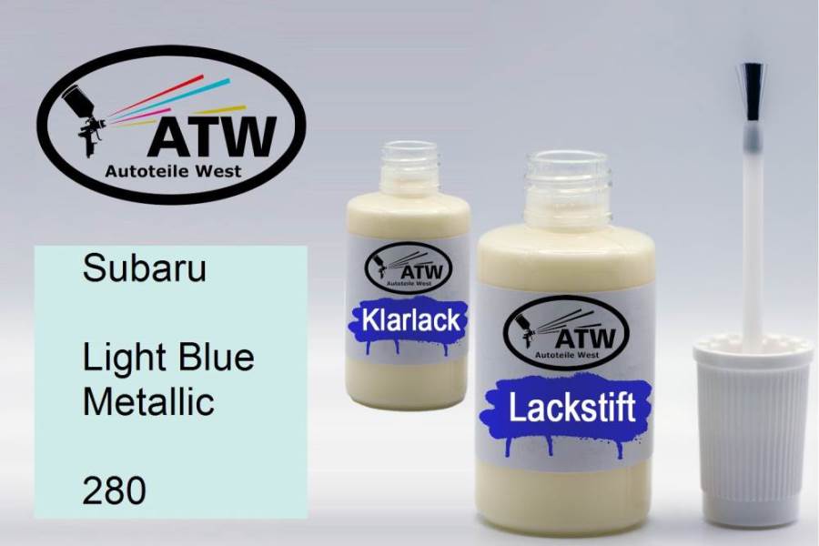 Subaru, Light Blue Metallic, 280: 20ml Lackstift + 20ml Klarlack - Set, von ATW Autoteile West.